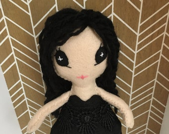 wool hair doll, one of a kind doll, felt doll, custom made doll