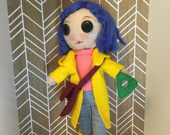 Coraline doll, Coraline custom doll, felt doll Coraline, custom order felt doll, one of a kind doll, personalised gift, fan doll