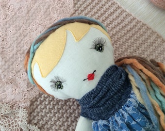 Handmade cloth doll, rag doll, art doll, ooak doll gift for girls