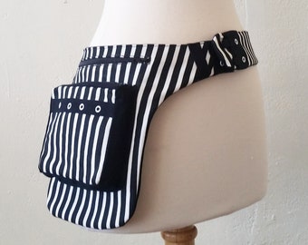 Highlands Utility Belt by XENITH - Organic Cotton, Zip Pockets, Adjustable - Black and White Stripes - Ready to ship!
