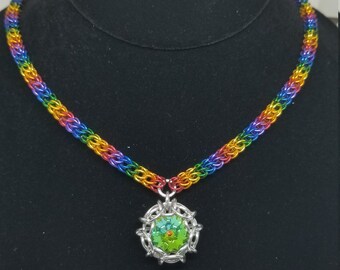 Rainbow Full Persian Necklace with Phaedra Pendant (20ga)