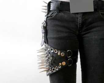 Dream Warriors black leather thigh belt/harness. Studded. Post apocalyptic style wasteland crust punk rock heavy metal goth rave fashion