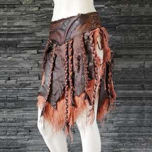Leather Loincloth Skirt: Brown & Orange Tattered Cosplay Costume