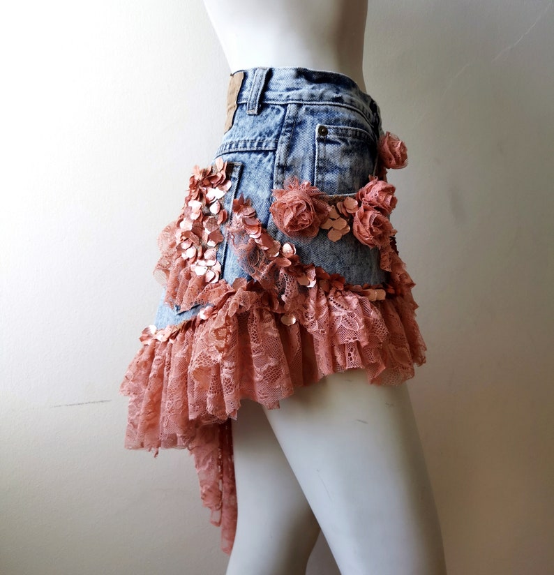 Dream Warriors Blue Denim Mini Skirt. High Waist Asymmetrical | Etsy