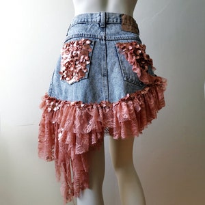Dream Warriors Blue Denim Mini Skirt. High Waist, Asymmetrical Hem ...