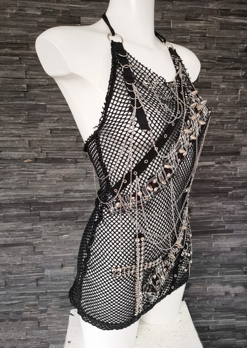 Black Studded Fishnet Mesh Halter Top. Punk Rock Goth Rave Style ...