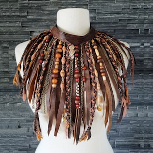 Handmade Leather Fringe Choker: Beaded Boho Tribal Necklace