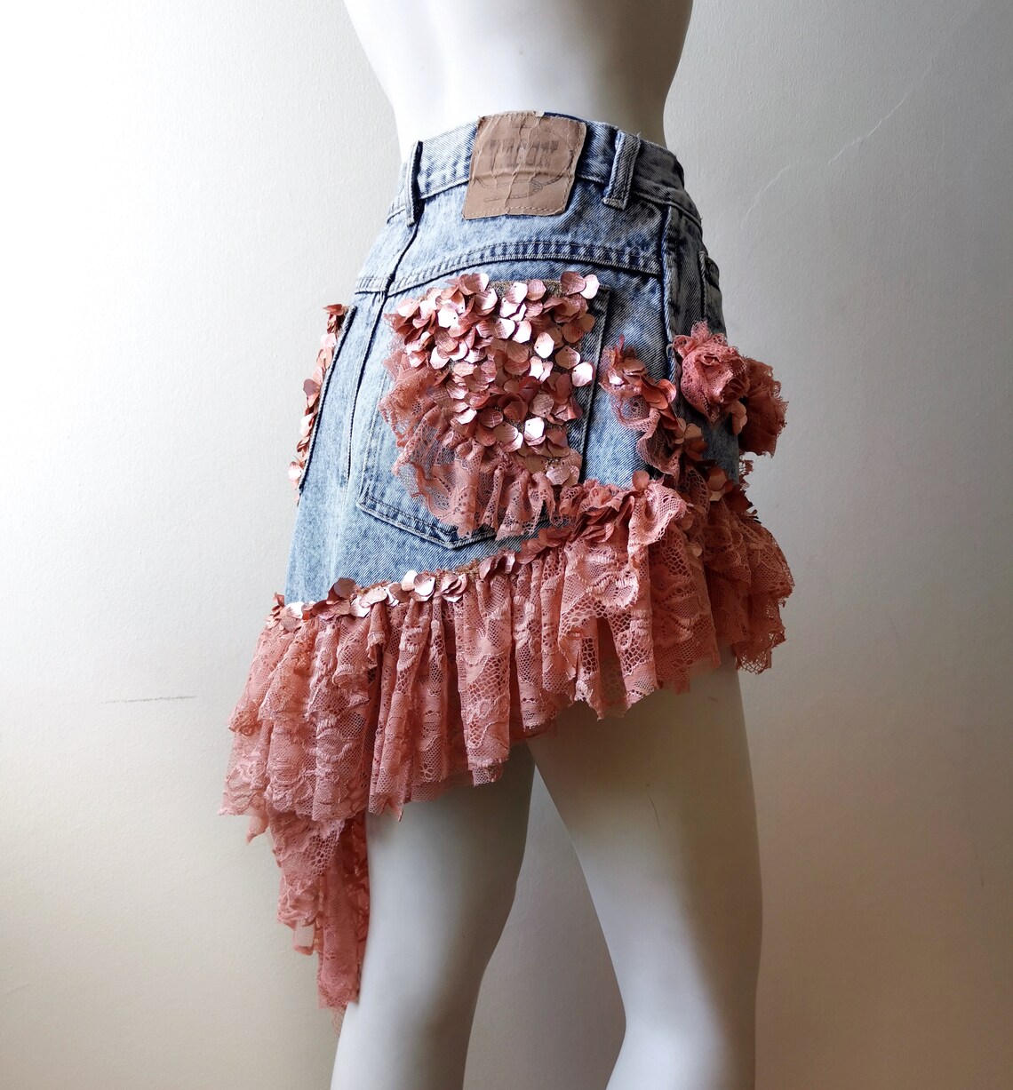 Dream Warriors Blue Denim Mini Skirt. High Waist Asymmetrical | Etsy