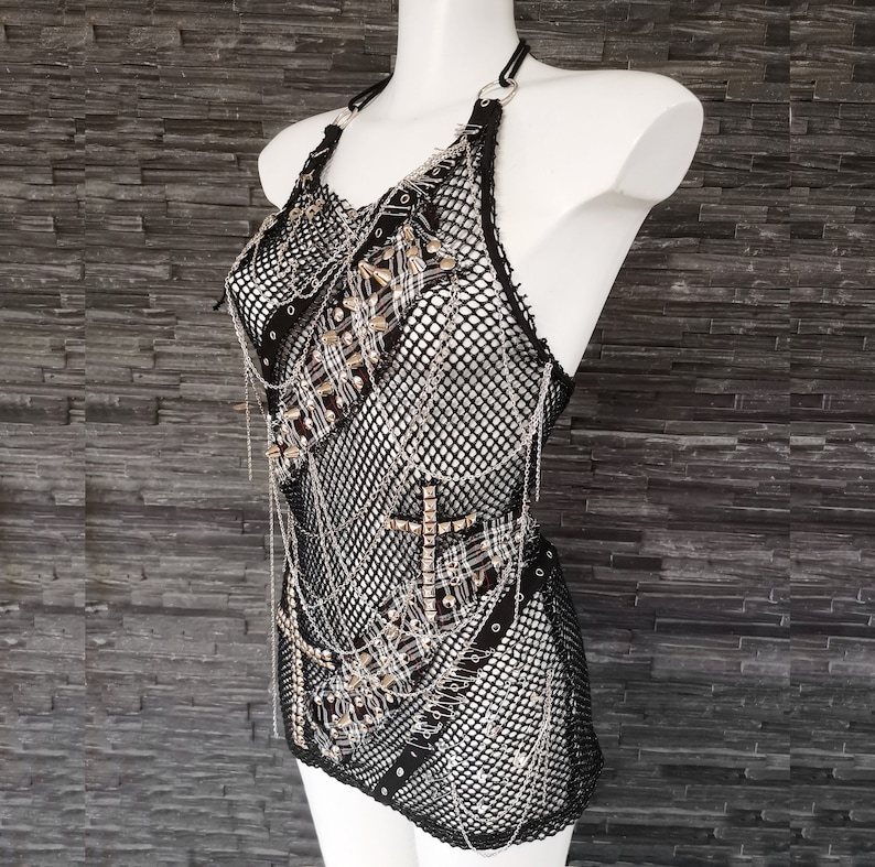 Black Studded Fishnet Mesh Halter Top. Punk Rock Goth Rave Style ...