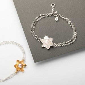 Gold Vermeil Daffodil Pearl Silver Bracelet image 2