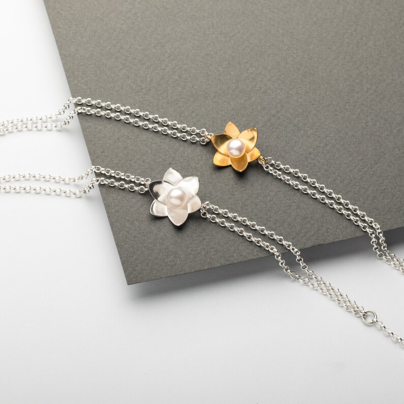 Gold Vermeil Daffodil Pearl Silver Bracelet image 3