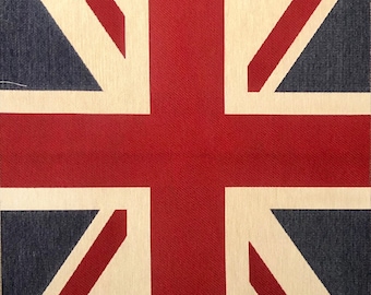 Small Union Jack Flag Retro Linen Look Heavy Jacquard Gobelin Upholstery Cotton Bag Cushion Panel Fabric UK Banner - 50x35cm or 19''x13''