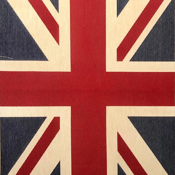 Small Union Jack Flag Retro Linen Look Heavy Jacquard Gobelin Upholstery Cotton Bag Cushion Panel Fabric UK Banner - 50x35cm or 19''x13''