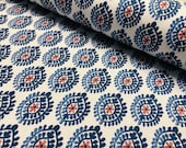 Floral Aztec Spanish Geometric Diamond Flower Tile Fabric Cotton Panama Curtain Upholstery Material - 55 quot 140cm wide - Blue Red