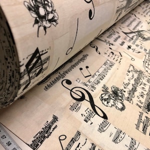 Violin & Music Notes Designer Curtain Upholstery Cotton fabric material - 55&quot;/140cm wide - Musical Note Canvas
