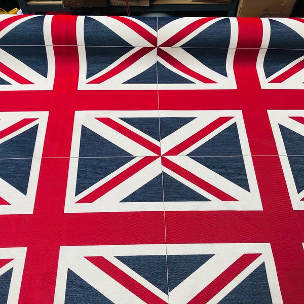 Medium Union Jack Flag Retro Linen Look Heavy Jacquard Gobelin Upholstery Cotton Bag Cushion Panel Fabric UK Banner 70x49cm or 27''x19''