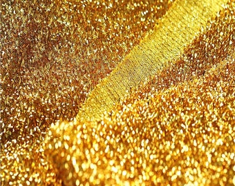 Étincelle Tinsel Lurex Tissu Stretch Metallic Glitter Lametta Shimmer Material 59 » ou 150cm de large - Or