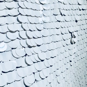 18mm Large Sequins Fabric Glitter Material, 2 way stretch / 130cm wide / Sparkling WHITE Sequin