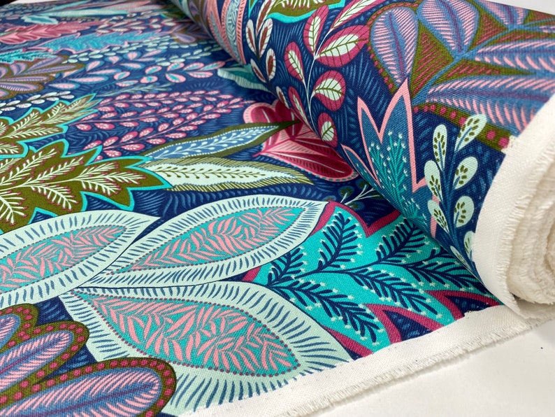 BOTANIC Leaf Fabric Tropical Floral Tree Leaves Print Cotton Curtain ...