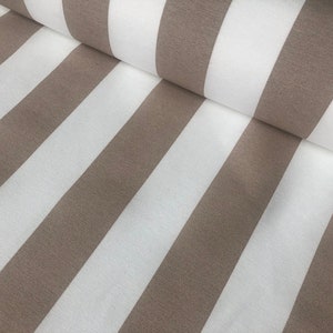 Beige & Wit Gestreepte Stof - Sofia Strepen Gordijn Tafelkleed Bekleding Materiaal - 110"/280cm Breed Canvas