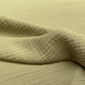 Double Gauze MUSLIN 100% Cotton Fabric Curtains Fine Cheese Baby Cloth Linen Look Event Wedding Textile - 55&quot;/140cm Wide - Khaki Green