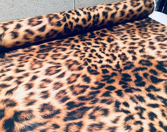 DIGI Leopard Print Cotton Fabric for Curtains Upholstery / Panther Animal Fur Digital Print Material / 110" extra wide