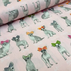 Schattige chihuahuakatoen roze dierenhondenprint zijdeachtige popeline 100% katoenen kleermakerij, ambachten - 150 cm of 59" breed