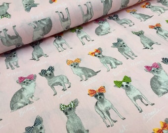 Cute Chihuahua Cotton Fabric Pink Animal Dog Print Silky Poplin 100% Cotton Dressmaking, Crafts – 150cm or 59&quot;  Wide