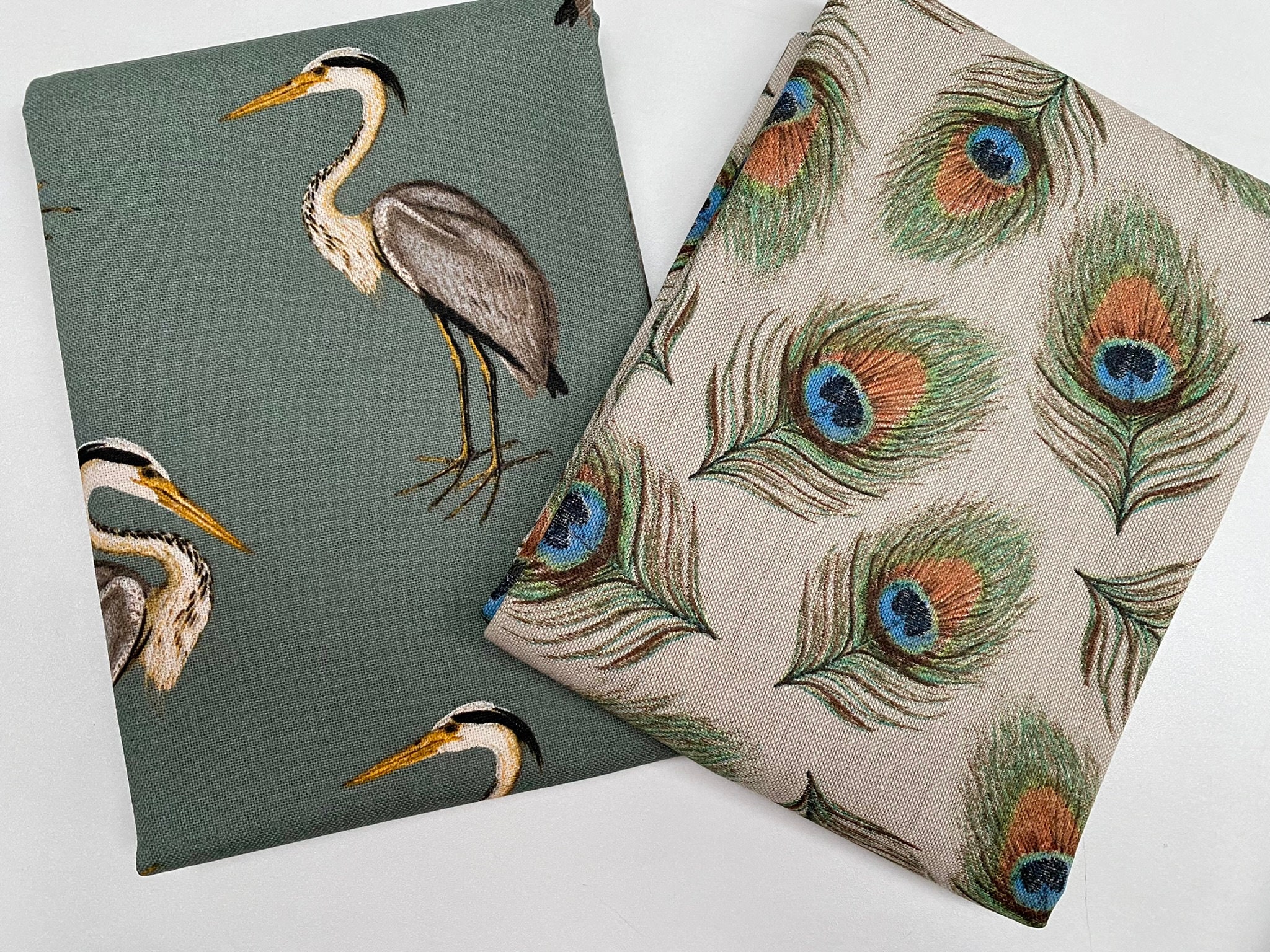 Heron Bird Print Linen Look Fabric Home Decor Upholstery Etsy UK
