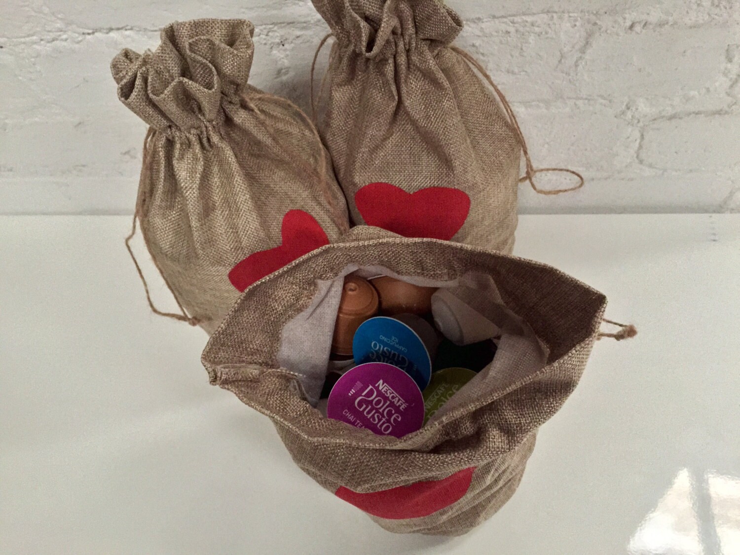 Jute Hessian Burlap Bags Jute Gift Bag Heart Christmas 35x15cm