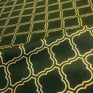 Decorazioni per la casa in tappezzeria in tessuto con stampa damascata araba marocchina verde scuro e oro - 140 cm di larghezza