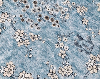 BLAU Japanische Sakura Blüte Kirsche Blumen-Twill Vorhangstoff Orientalische Einrichtungs-Material - 55 '' breites Textil