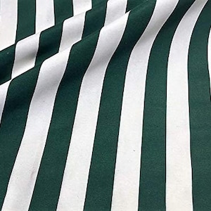 Teflon-Coated Outdoor Fabric – Dark Green & White Striped Waterproof Material for Cushions, Awnings, Canopy, Patio – 140cm Wide