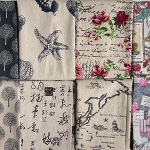 Cotton Linen Blend Collection Mix Fabrics Natural Printed Hessian
