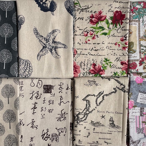 Cotton Linen Blend Collection Mix Fabrics Natural Printed Hessian Jute Material Home Decor Curtain Upholstery- 59"/150cm Wide Canvas