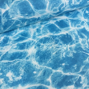 Blue Ocean Water Sky Effect Cotton Fabric for Curtain Upholstery Dressmaking  -140cm wide