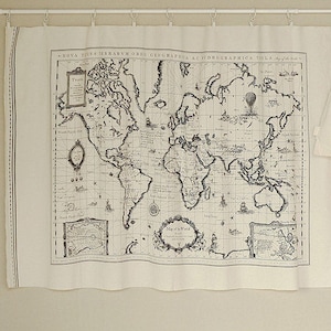 World Map Retro Vintage Hanging Tapestry Linen Map Panel Cotton Curtain Upholstery Fabric Material - 175cm X 45cm - Wholesale 50 or 100