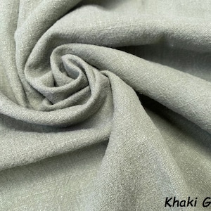 Stone Washed Pure Plain Linen Fabric Material 100% Linens Home Decor Bedding Clothes Curtains 55 140cm Wide KHAKI GREEN