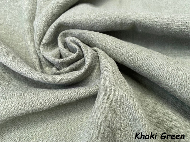 Stone Washed Pure Plain Linen Fabric Material 100% Linens Home Decor Bedding Clothes Curtains 55 140cm Wide KHAKI GREEN