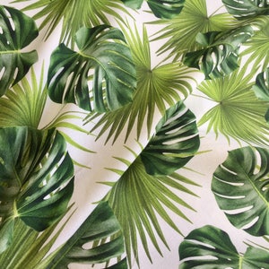 GREEN PALM LEAVES Cotton Fabric for Curtain Upholstery digital tropical leaf print 140cm wide image 3
