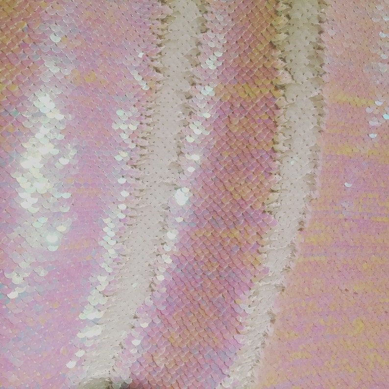 Mermaid Reversible 5mm Sequin Fabric Flip Two Tone Stretch Material - 130cm wide - Iridescent Pink & White sequins 