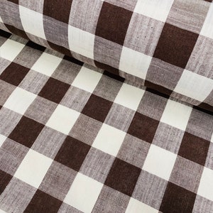 Gingham Linen Checked Linen Fabric Plaid Material Buffalo Check Cotton Yarn Tartan - 59&quot; or 150cm wide - Dark Brown & White