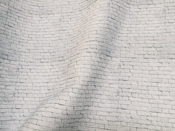 Small White Brick Wall Print Cotton Fabric Stone Bricks