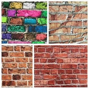 May include: Four different brick wall textures. The top left image shows a brick wall with colourful paint. The top right image shows a brick wall with a distressed, aged look. The bottom left image shows a brick wall with a more traditional red brick look. The bottom right image shows a brick wall with a smooth, clean look.