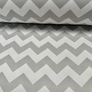 Tela de Algodón Chevron Zigzag Geométrica para Cortinas Tapicería Cojines Manualidades y Decoración del Hogar 145 cm de Ancho Gris y Blanco