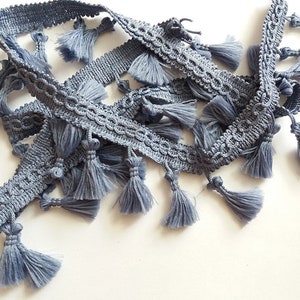 Fringe Tassel Trim Ghirlanda, Bobble Ribbon, Nastro con nappe per tende in tessuto artigianale - qualsiasi lunghezza - BLU POLVERE