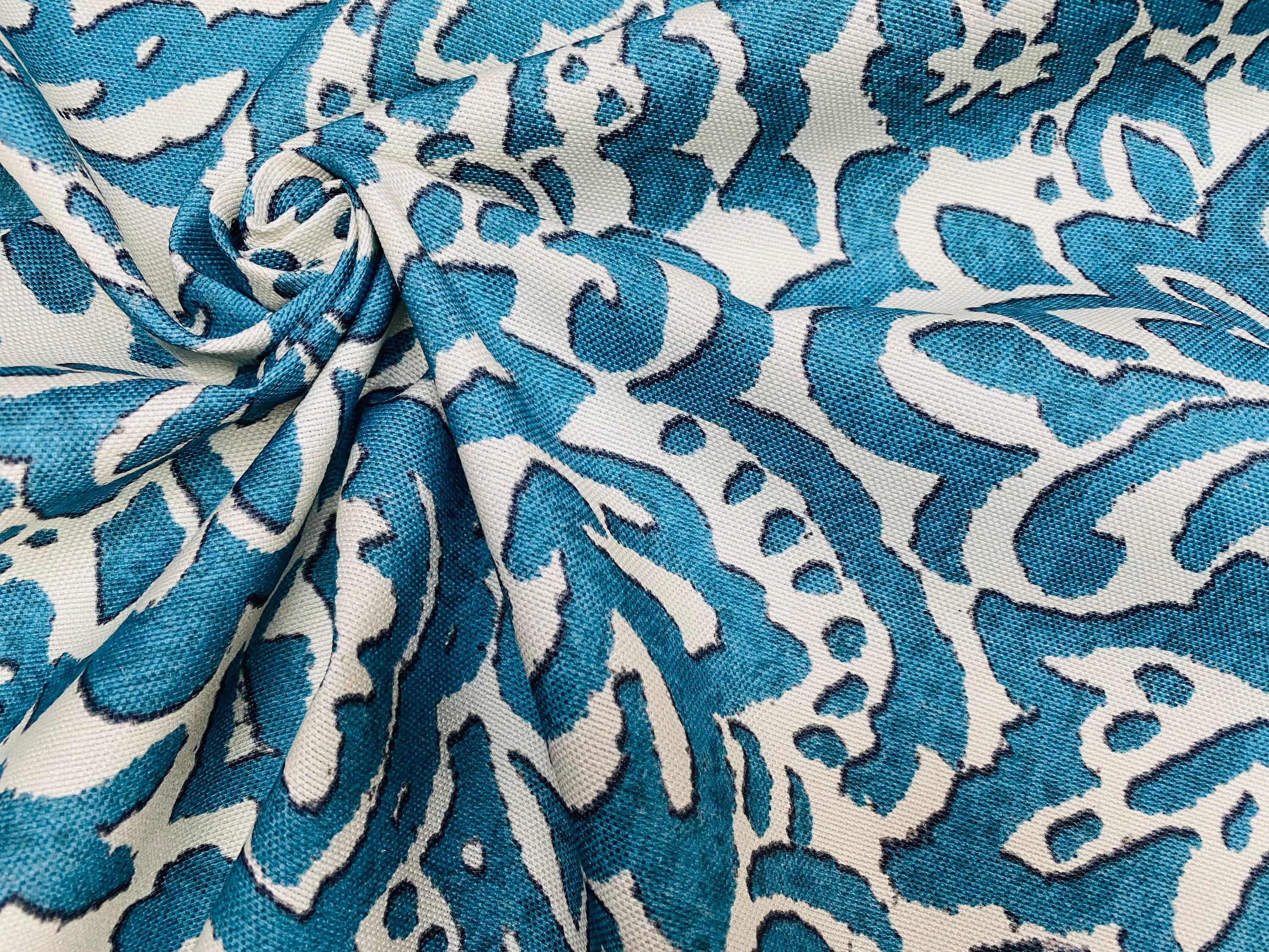 Abstract Blue Floral Pattern Fabric Material for Home Decor, Curtains ...