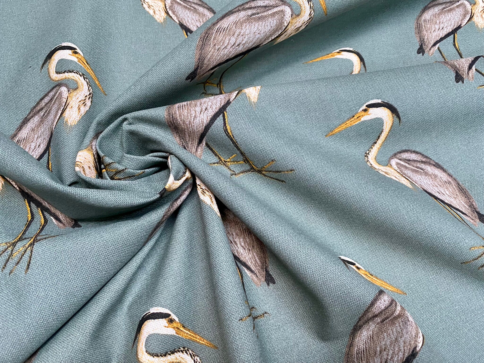 Heron Bird Print Linen Look Fabric Home Decor Upholstery Etsy UK