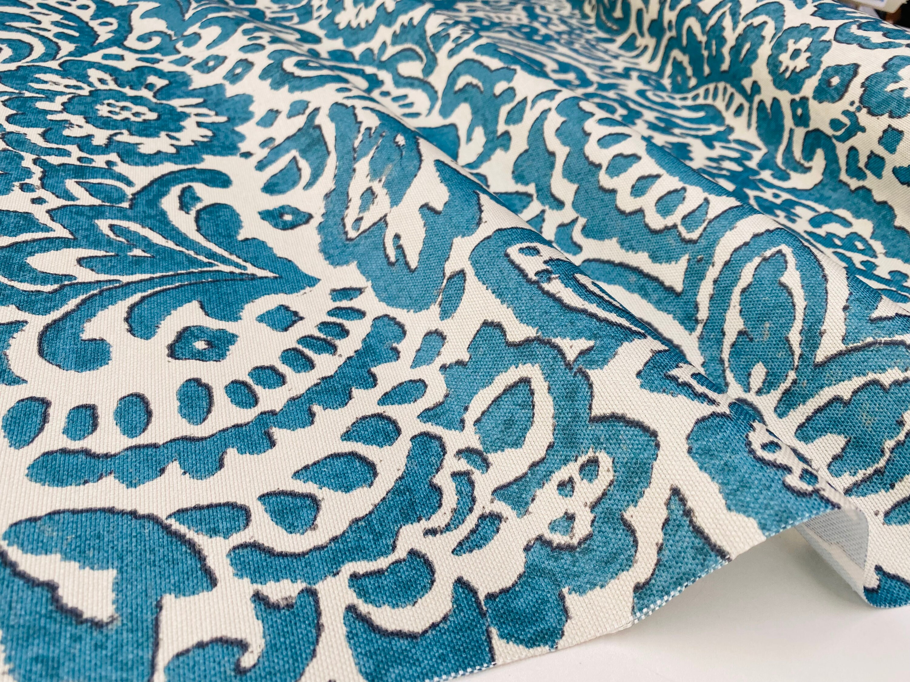 Abstract Blue Floral Pattern Fabric Material for Home Decor, Curtains ...