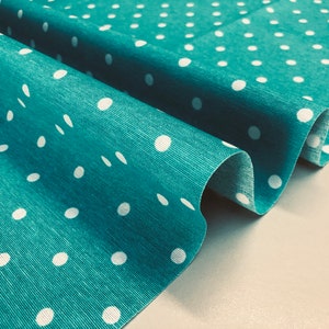 BLU TURCHESE Polka Dot Tessuto Bianco Macchie Pois PolyCotton Materiale Classico Chic Tessile Casa Arredamento Abito Tende Tela larga 140 cm